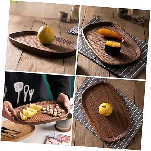 Miniatura 4 de SOLUSTRE 4pcs Walnut Snack Plate Wooden Breakfast Tray Wooden Food Dish Dried Fruit Snack Tray Rectangular Wooden Tray Bandejas Decorativas para