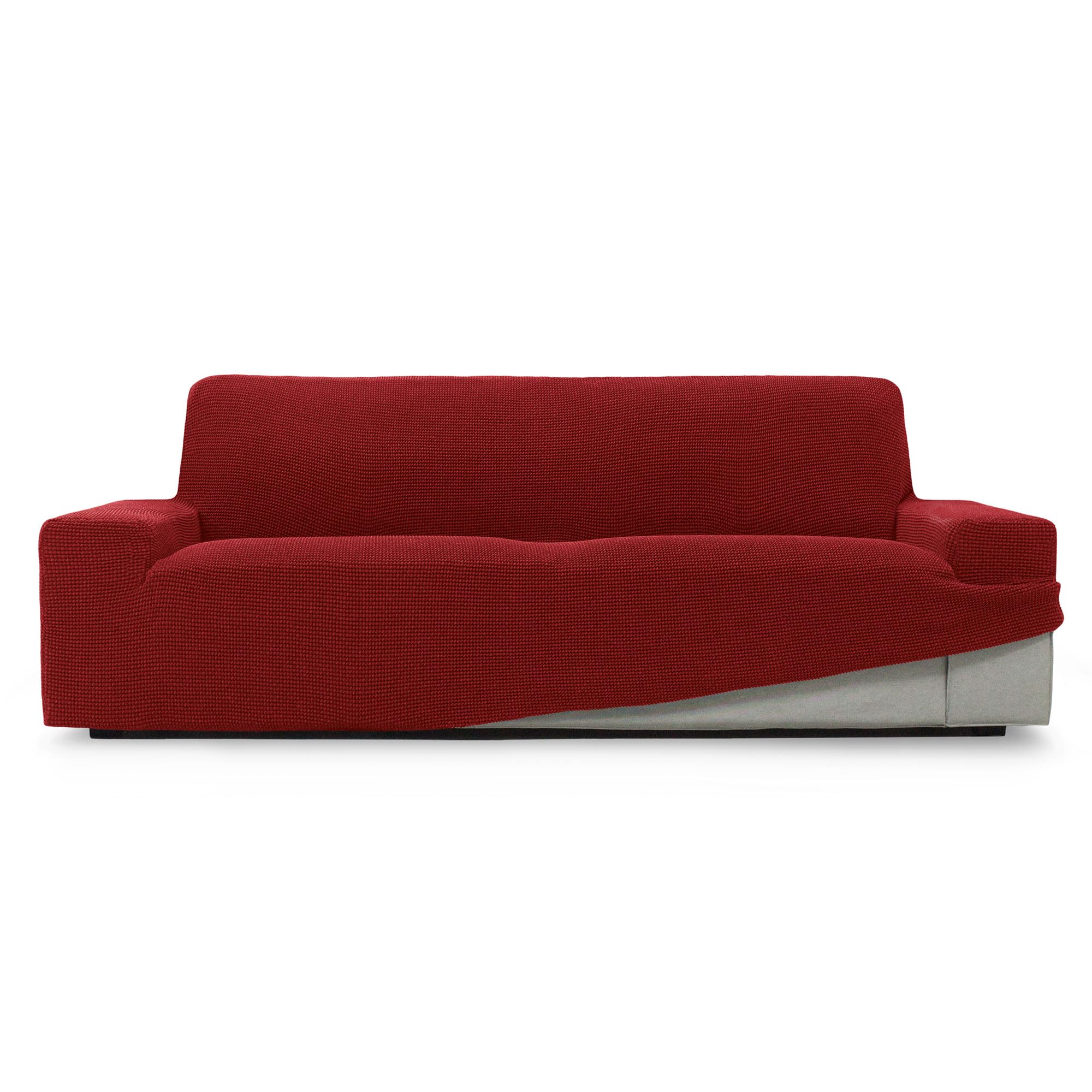 Funda Sofá Elástica 2 Plazas | Protección Antimanchas | Adaptación Resistente | Fácil Limpieza | Cubresofá Doble Asiento | Helena Color Rojo (140-180 cm)