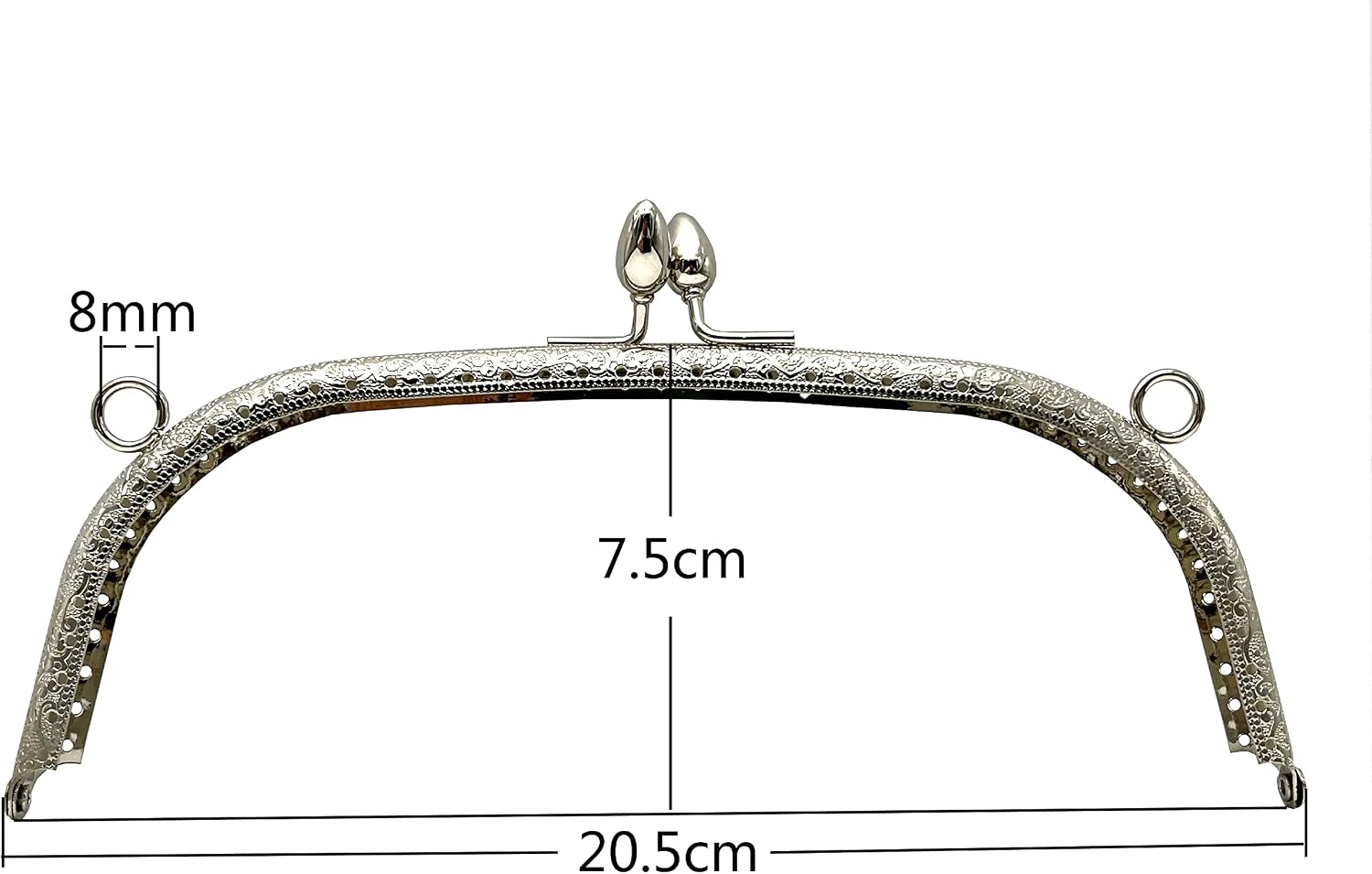 3dancraftit Iron Sew on Kiss Clasp Lock Coin Purse Pouch Bag Clutch Frame for Purse Bag Making 8" x 3" / 20.5cm x 7.5cm Nickel C11