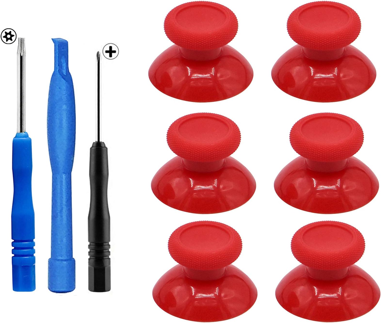 E-MODS GAMING 6 PCS Thumbsticks Joysticks Replacement with T8 Cross Tools for Xbox One/PS4 Controllers - Red