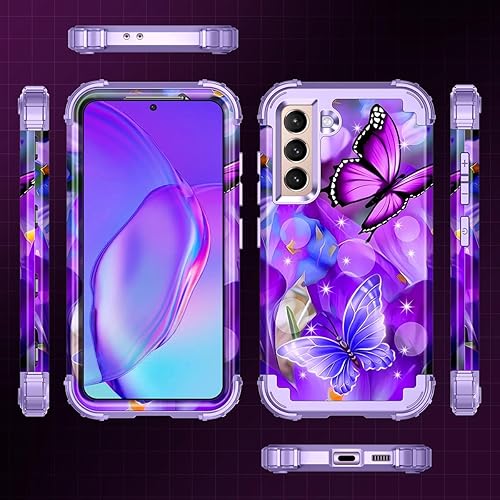 Miniatura 2 de Casetego Funda compatible con Galaxy S22 5G, diseño floral de tres capas, resistente, resistente, a prueba de golpes, funda protectora de cuerpo