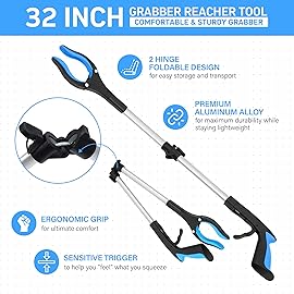 32 Grabber Reacher Tool - 3 Pack Foldable Reacher Grabber Pickup Tools for Seniors, Disabled, Trash Pickup, and Hard-to-Reach Areas, Ergonomic Grip & Lightweight DesignOrange Blue Pink