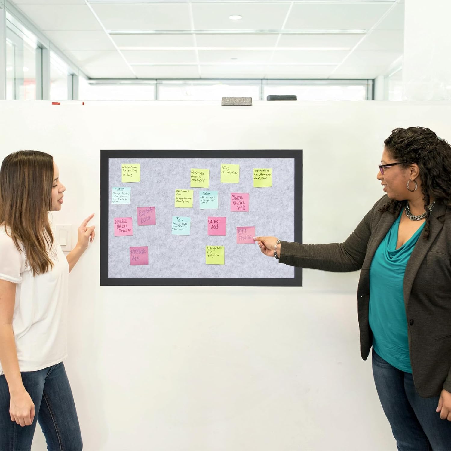 Bulletin Board Felt Board Decorative Display Photo Pin Vision Board Foldable Self-Adhesive Framed Felt Board for Home Office School Walls 15.7 * 23.6 inches(Gray)