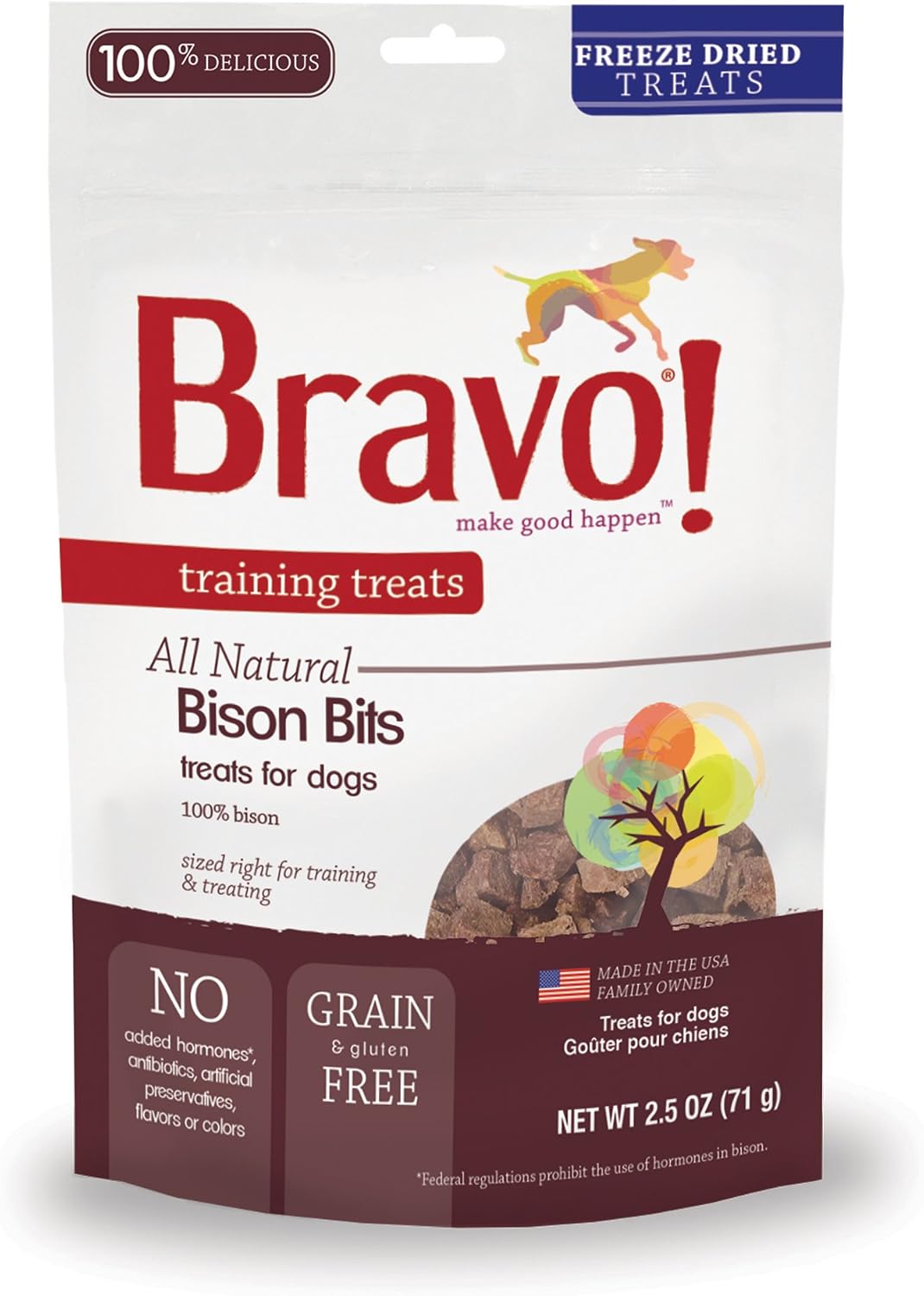 Bravo! Premium Freeze-Dried Training Treats for Dogs, Buffalo Bites now called Bison Bits, Pack of 3