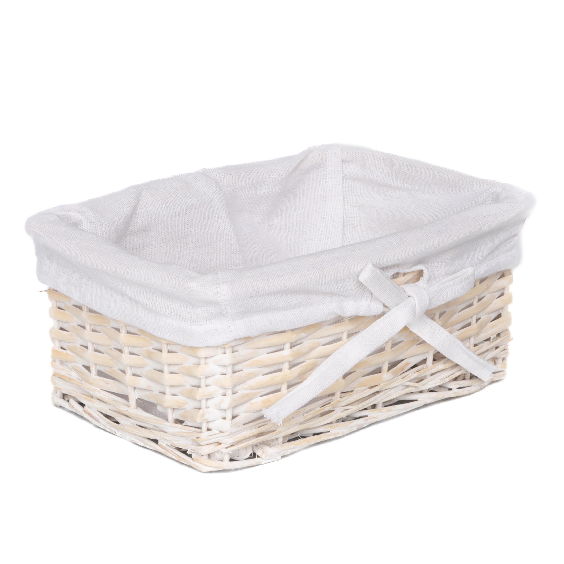 Arthur Cameron - Extra Small Wicker Basket with Lining, Hand-crafted Wicker Tray - Small Storage Basket, Organiser Tray (White Wash)