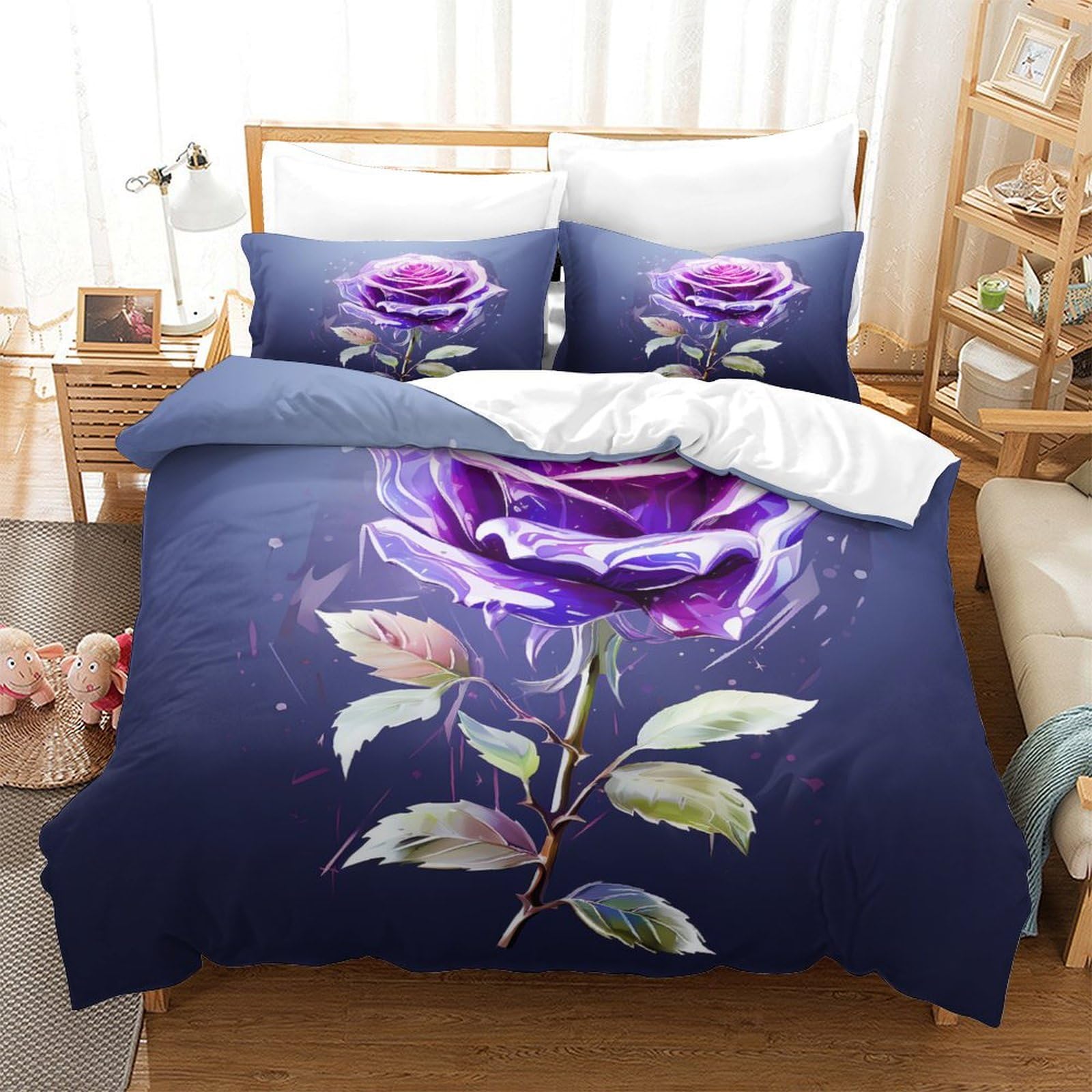 Parure de lit fermeture éclair 140x200 anti-glisse couleur violette