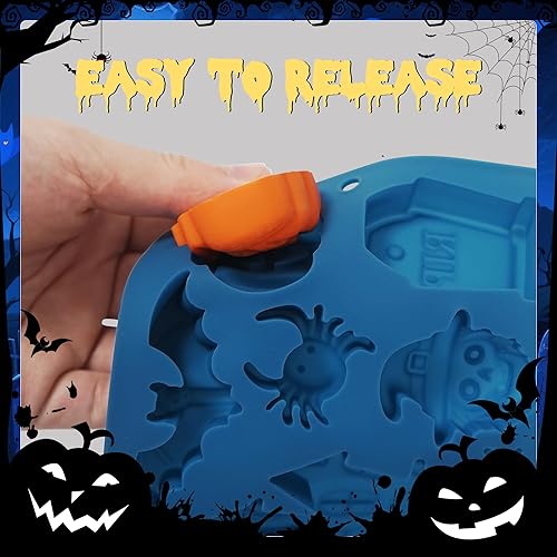 Miniatura 5 de Sidosir 2 moldes de silicona para gomitas de chocolate con calabaza de Halloween, molde de Halloween para postre de mousse, moldes de silicona