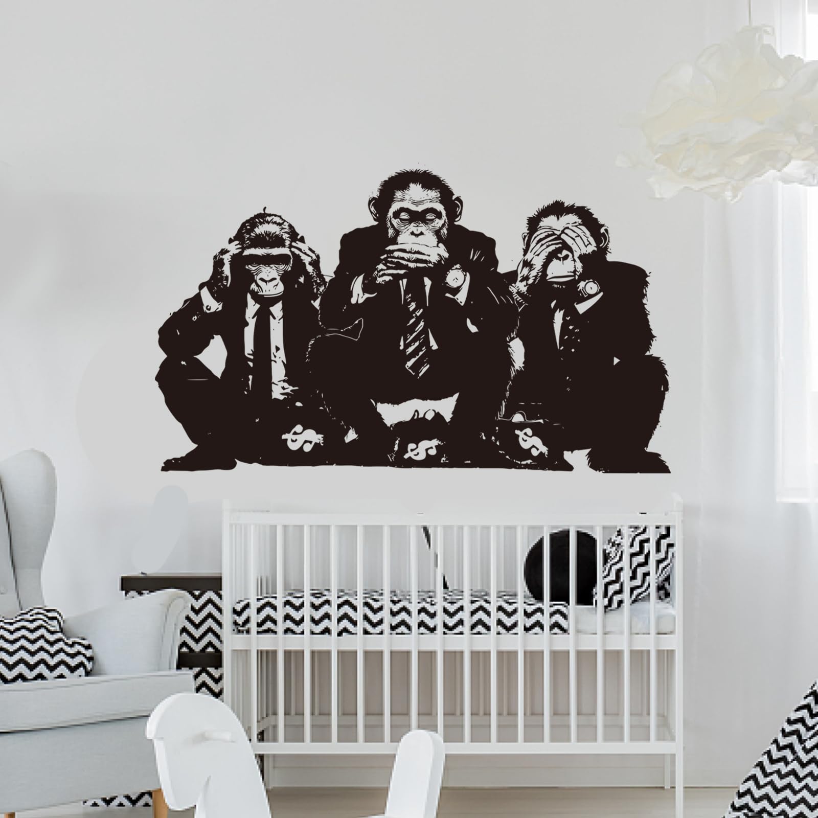 PLIGREAT 2 Sheets Banksy Three Wise Monkey Wall Stickers Removable Vinyl Decals Street Banksy Graffiti Wall Art Murals for Office Men Bedroom Home Decor DIY Decorative Stickers