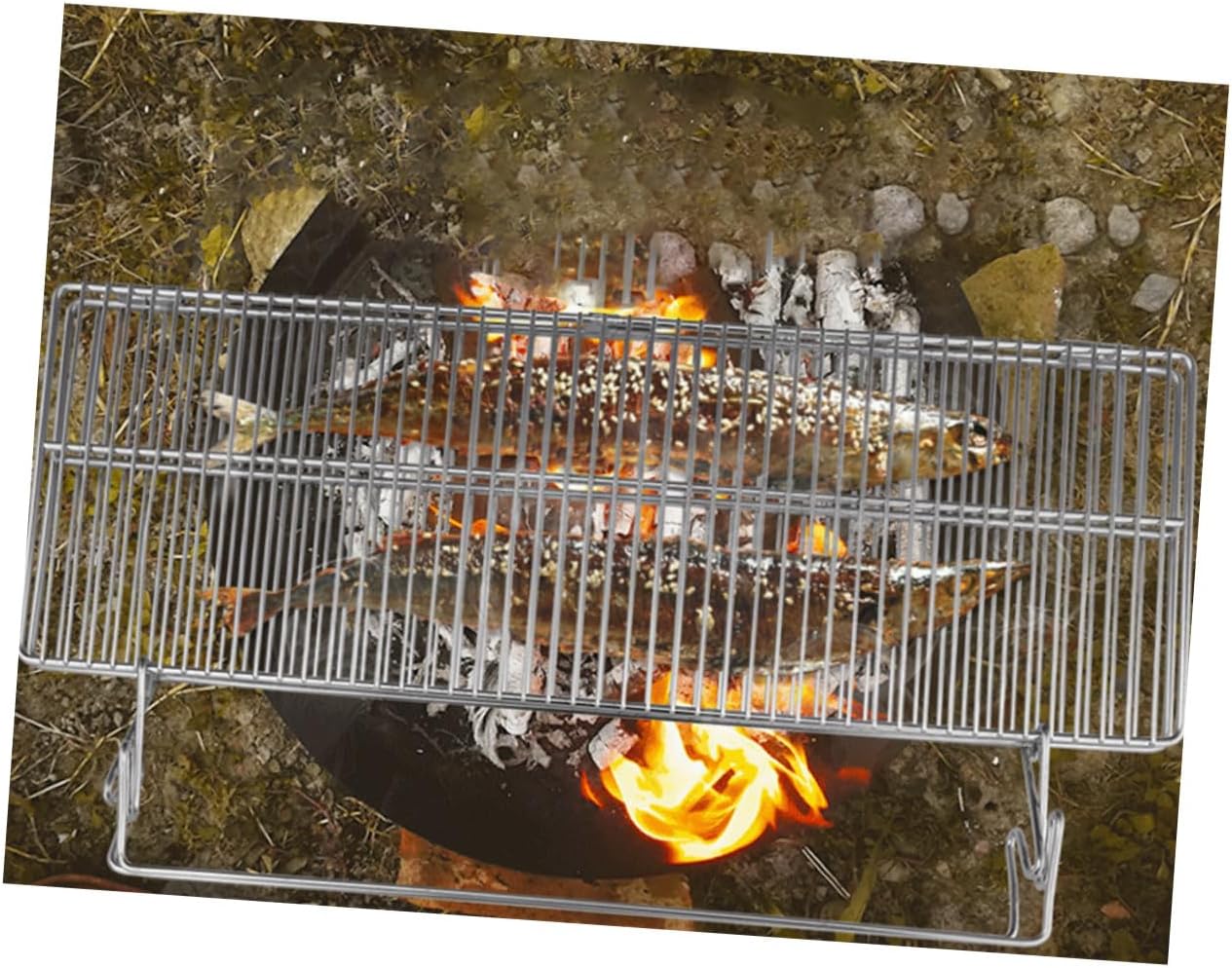 Alipis Stainless Steel Camping Grill Net Outdoor Bbq Grate Foldable Large Barbecue Rack for Meat Chicken Fish Vegetables Cooking Portable Stove Stand