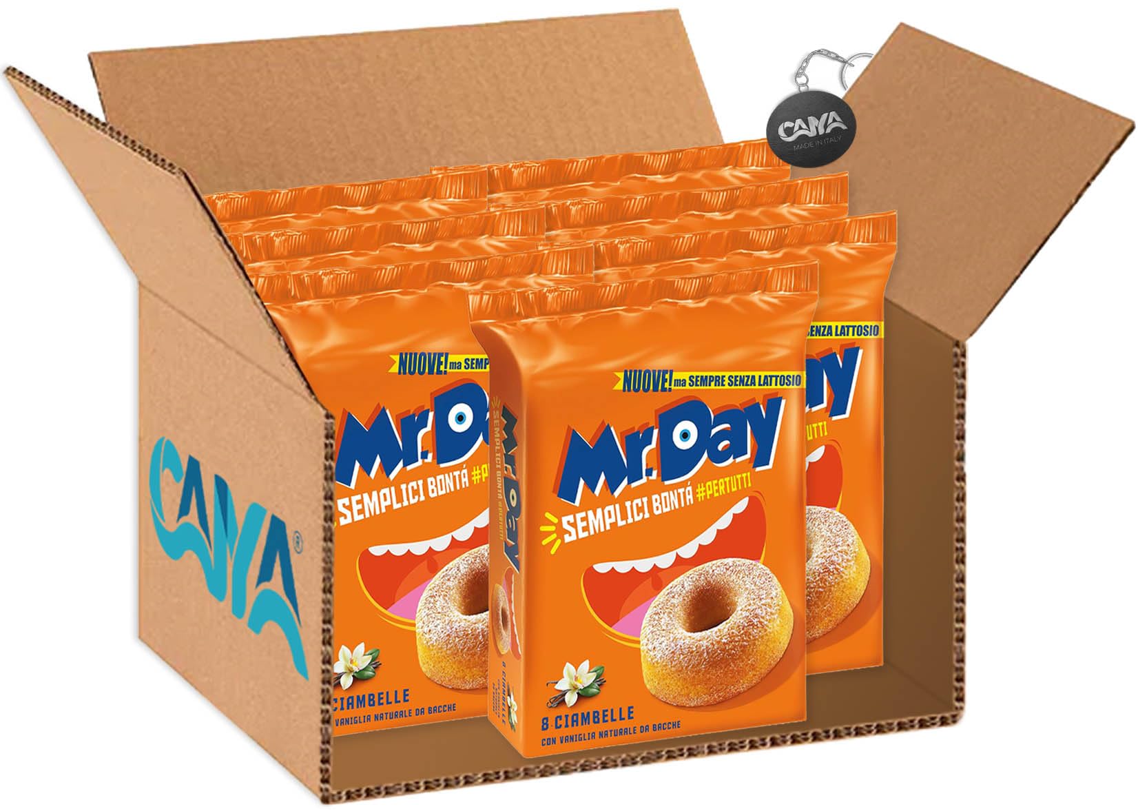 Mr. Day Ciambelle con Vaniglia Naturale da Bacche Senza Lattosio 320g [CAIYA® BOX da 7 Confezioni]