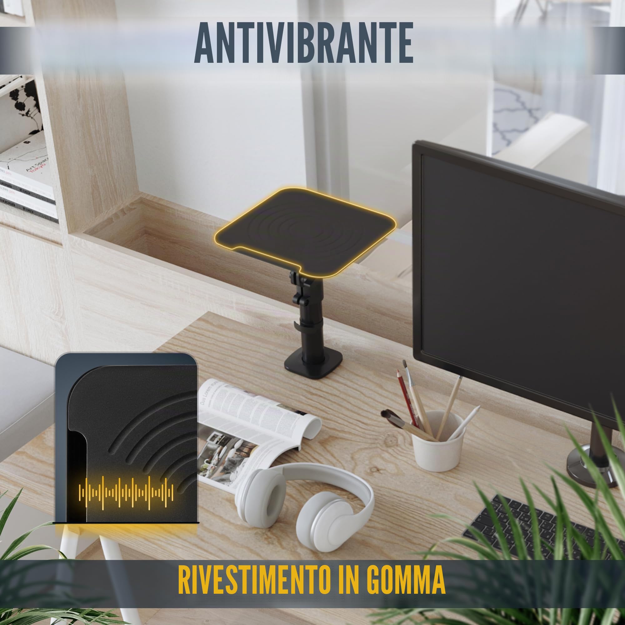 RICOO Supporti da Tavolo per Casse Universale LH069-C Supporto Altoparlanti Nero per Home Cinema PC e Studio Inclinabile +/-15° Carico fino a 15 kg Set da 2, Nero