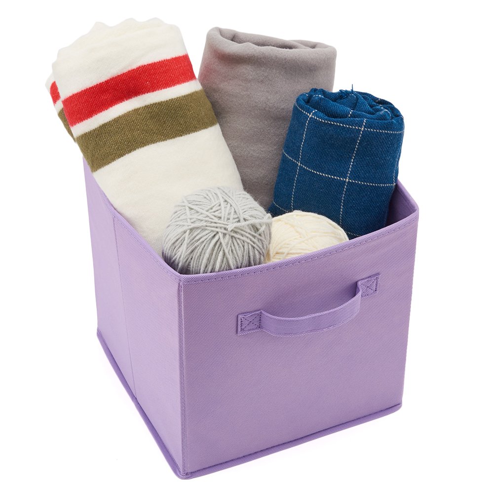EZOWare Boîtes de Rangement Ouvertes en Textile Non-Tissé, Cube, Carré, Pliable, Tiroir en Tissu, Pack de 4, pour Linge, Jouets, Vêtement, Disques DVD etc. (Couleur assortie) 26.7 x 26.7 x 28 cm