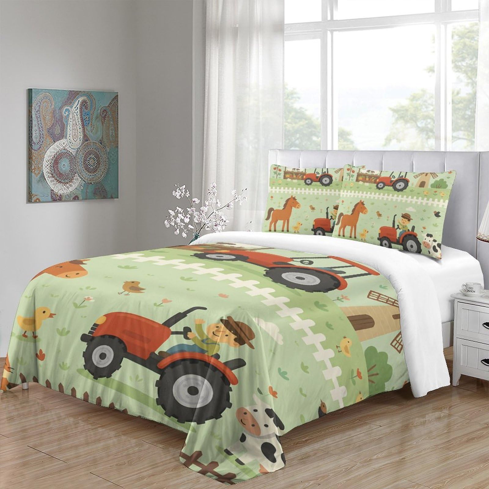 Kinder Bettwäsche Traktor Pferd 3D Mikrofaser Set Lernzimmer