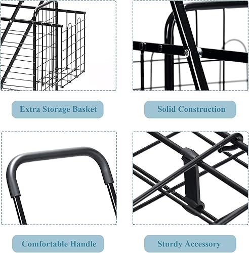 Miniatura 3 de IRONMAX - Carrito de compras plegable, resistente, con mango ajustable, cesta extra y ruedas giratorias de 360, carrito ligero para compras,