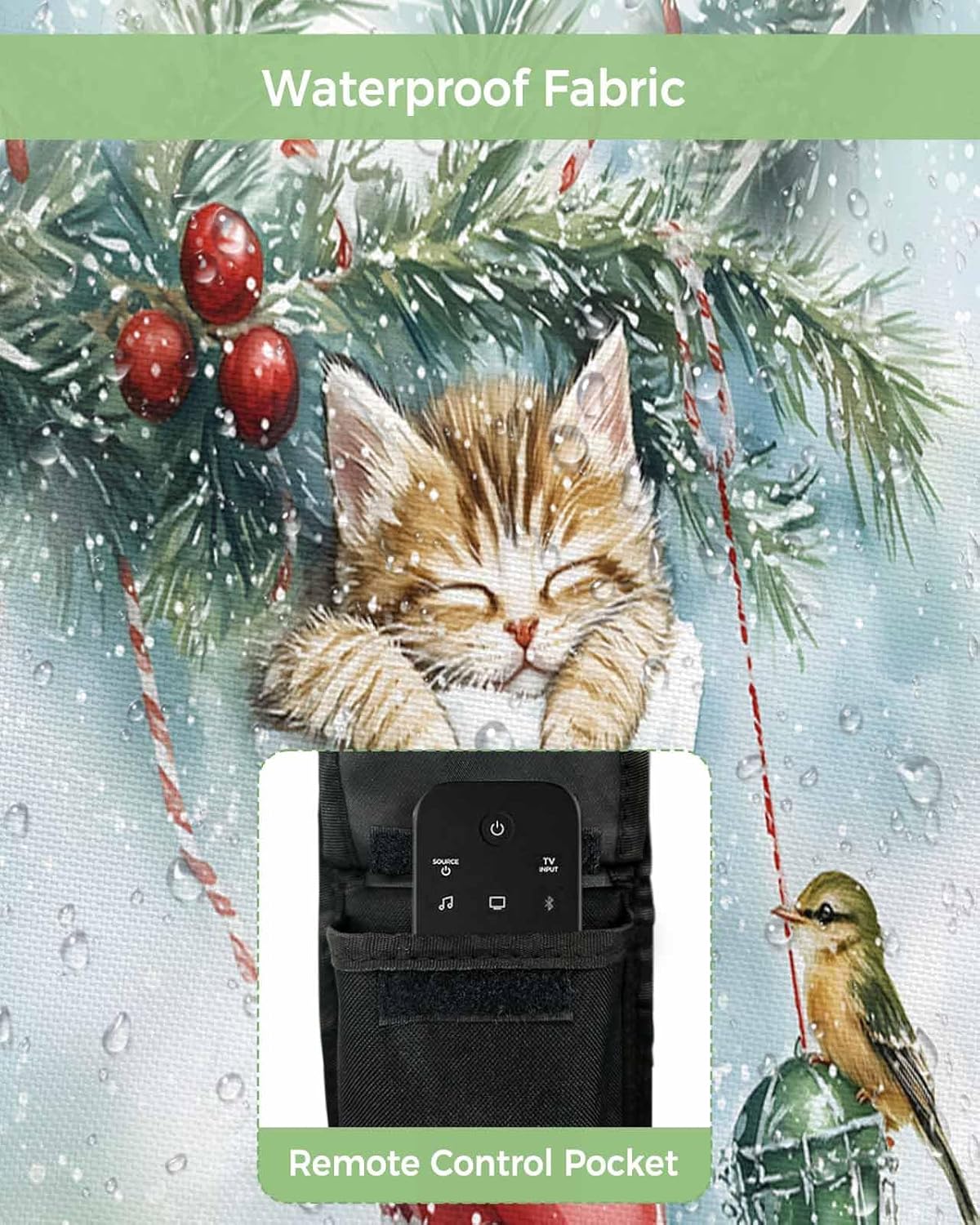 Christmas Pine Branch Outdoor TV Cover 70"-75" - 600D Waterproof TV Cover Weatherproof TV Screen Protector Dustproof Winter Cat on Xmas Stocking Berry Green TV Display Protector for Flat Screen TV