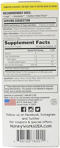 Miniatura 3 de HoneyWorks Spray de garganta para adultos para aliviar el dolor de garganta, 1 oz, calmante sin OMG USDA miel oscura orgánica + zinc, alivio de
