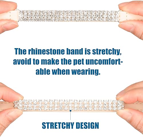 Miniatura 3 de Collar de gato Joyas de diamantes de imitación Cuero PU Ante Correa elástica Gatito Puppy Bling Diamante Bell Girl Pet Chihuahua Teacup PU Beige-2