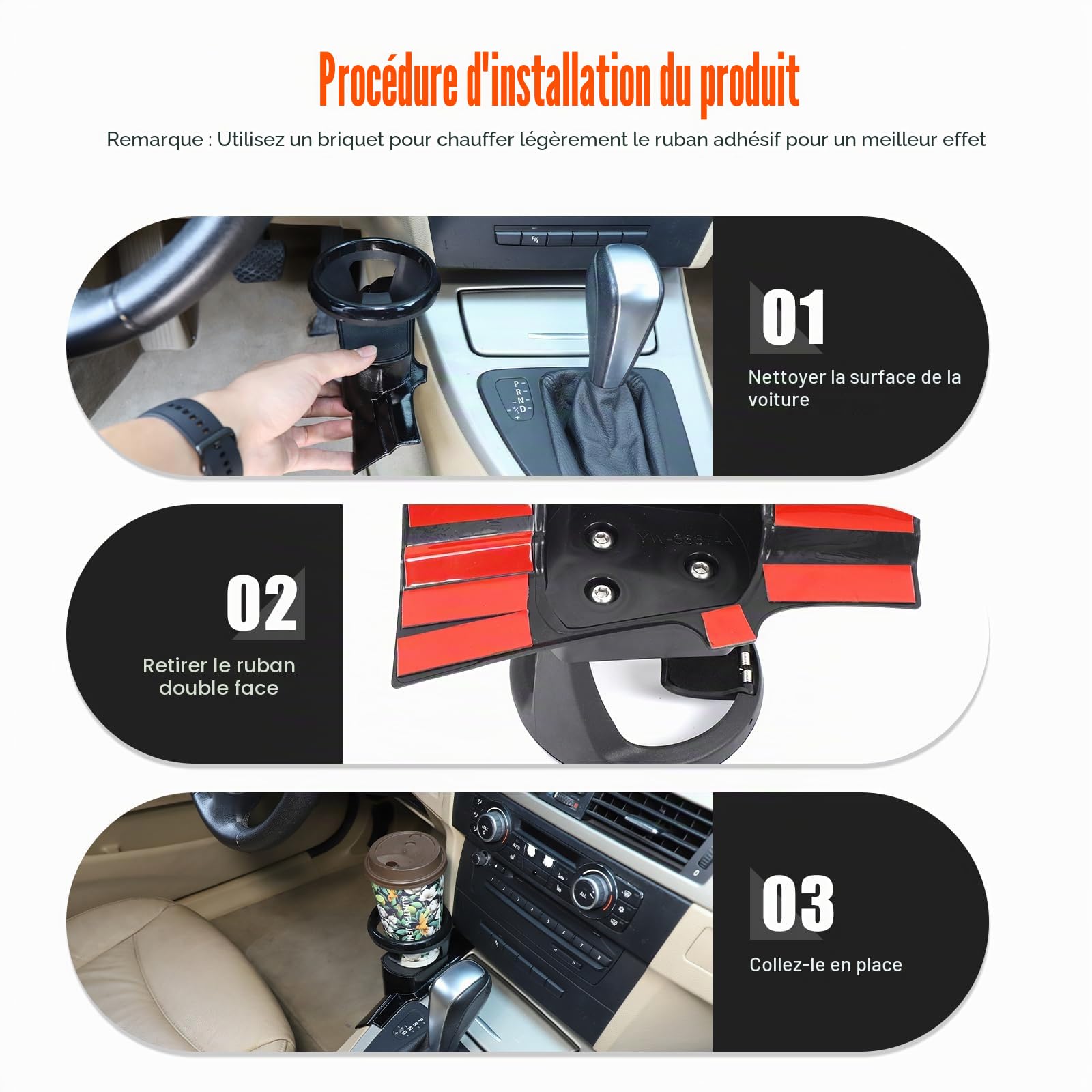 Porte-gobelet de voiture, porte-gobelet de voiture, porte-gobelet gauche, ABS, 1 pièce, compatible avec BMW Série 3 (2005-2012)