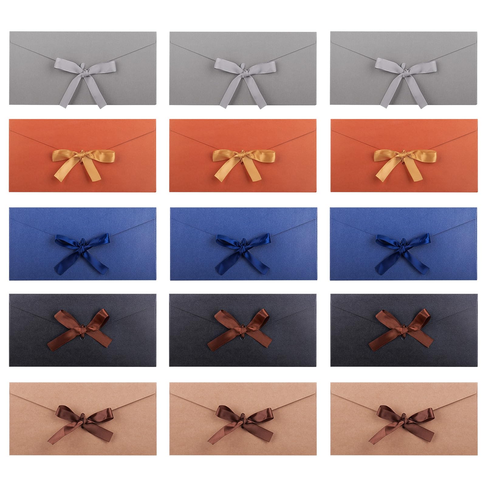 inodiref 15 Pcs Gift Card Envelopes Coloured Envelopes with Ribbons Vintage Kraft Envelopes 22×11cm for Gift Cards Wedding Party Invitation Christmas Cards(5 Colour)