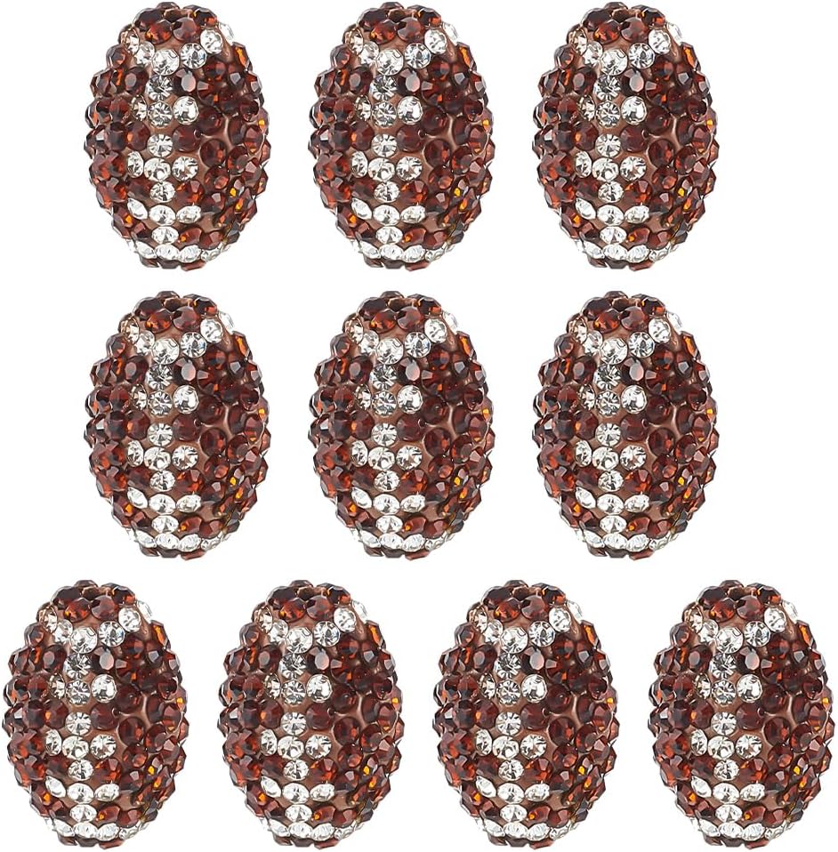 PH PandaHall About 10 Pcs 15x10mm Oval Rhinestone Clay Beads Rugby Rhinestone Beads Brown Clay Pave Disco Ball Diamond Clays Bead for Necklace Bracelet Jewelry Making