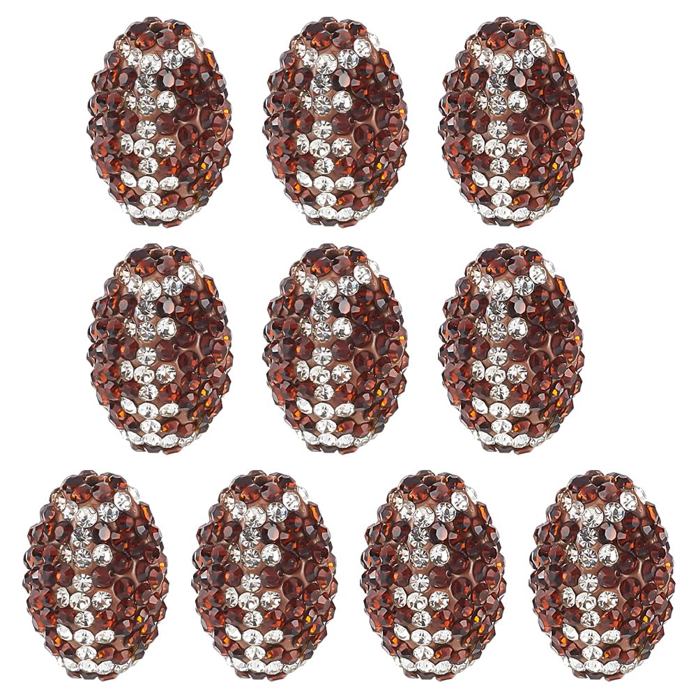 PH PandaHall About 10 Pcs 15x10mm Oval Rhinestone Clay Beads Rugby Rhinestone Beads Brown Clay Pave Disco Ball Diamond Clays Bead for Necklace Bracelet Jewelry Making
