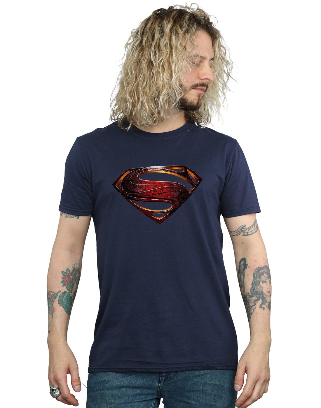 Dc Comics Men's Navy Blue Justice League Movie Superman Emblem T-Shirt Medium