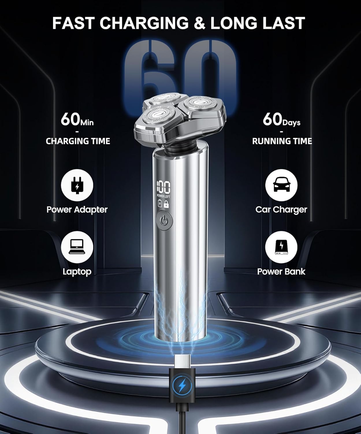 Electric Razor for Men10,000RPM HighSpeed Motor, IPX8 Wate