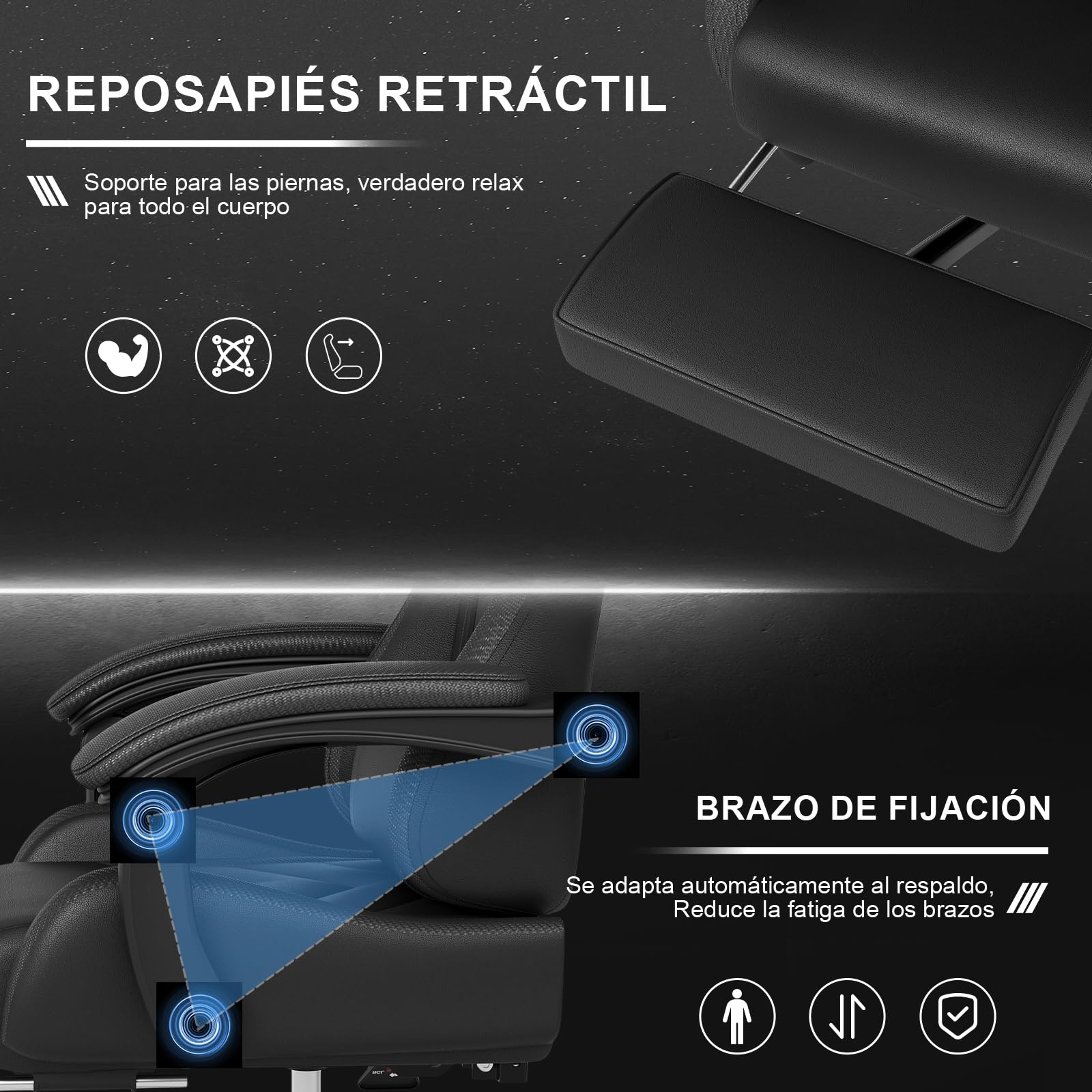 JUMMICO Silla Gaming Ergonómica con Masaje, Silla de Ordenador Reclinable 90-135° con Reposapiés, Silla de Trabajo Resistente 150 kg, Negro