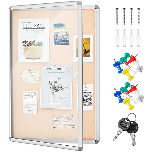 Geetery 36 x 24 Inch Enclosed Fabric Bulletin Board Tamperproof