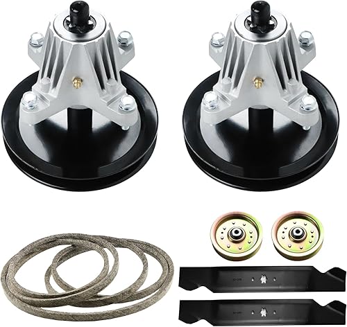 Kit de reconstrucción de cubierta de cortacésped de 46 pulgadas para Cub Cadet LTX1045 LTX1046 LTX1046VT; 2 conjuntos de husillo + 2 poleas planas +