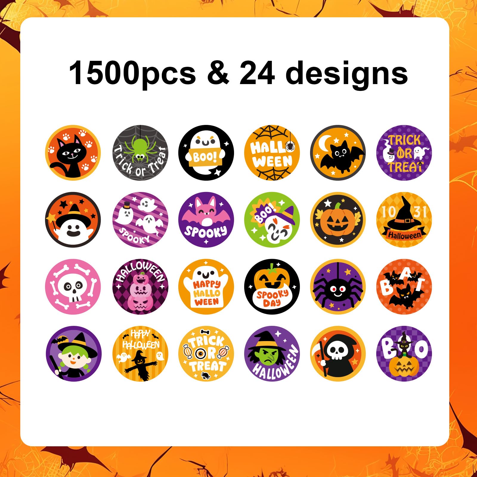 1500pcs Halloween Stickers for Kids 24 Styles 1 Inch Round Cute Pumpkin Ghost Bat Spider Stickers Roll for Scrapbook Gifts Crafts Halloween Party Supplies - Image 4