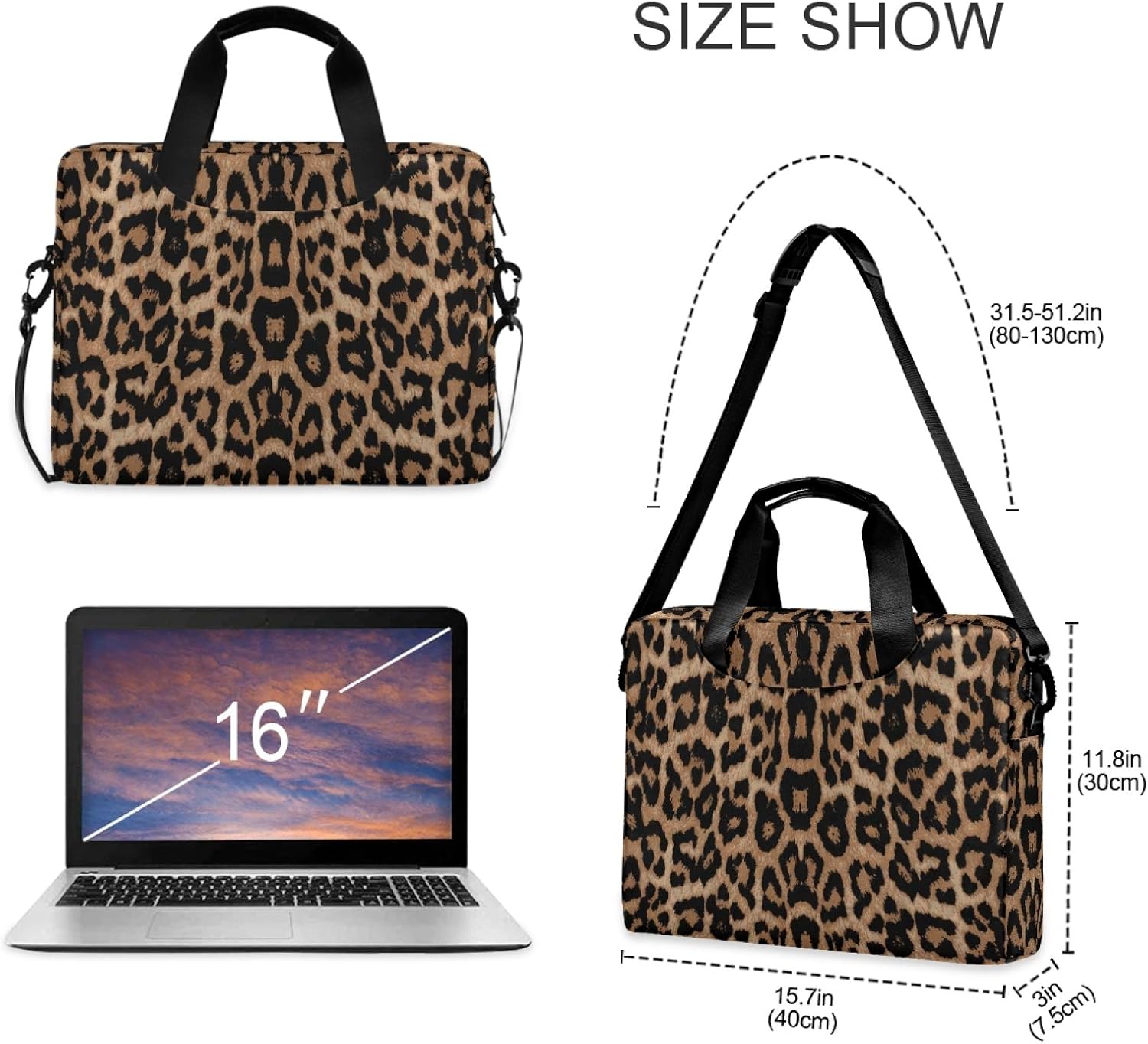 ALAZA Cheeteh Leopard Print Animal Laptop Case Bag Sleeve Portable Crossbody Messenger Briefcase w/Strap Handle, 13 14 15.6 inch - Image 3