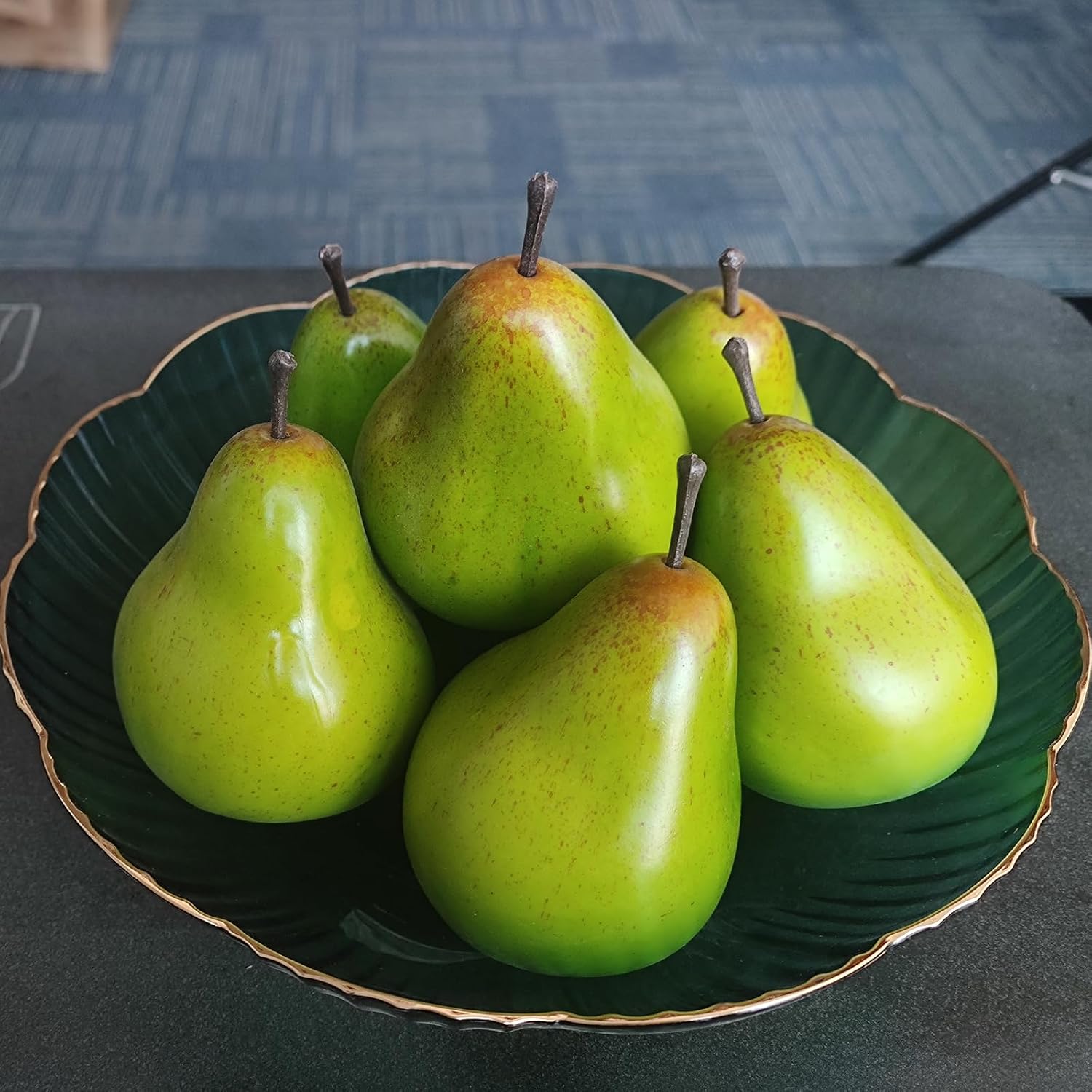 6pcs Realistic Green Pears, Fake Simulation Pears, Lifelike Fruits Model for Home, Kitchen, Shop Photo Props Decoration