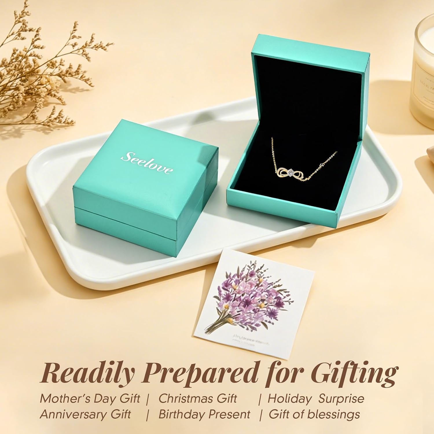 Seelove 1ct Moissanite Infinity Heart Link Bracelet Adjustable Chain | Realistic Demure Diamond Sparkle, Hypoallergenic Silver/Brass Base, Secure Lobster Clasp, Gift-Ready Box for Mom Her