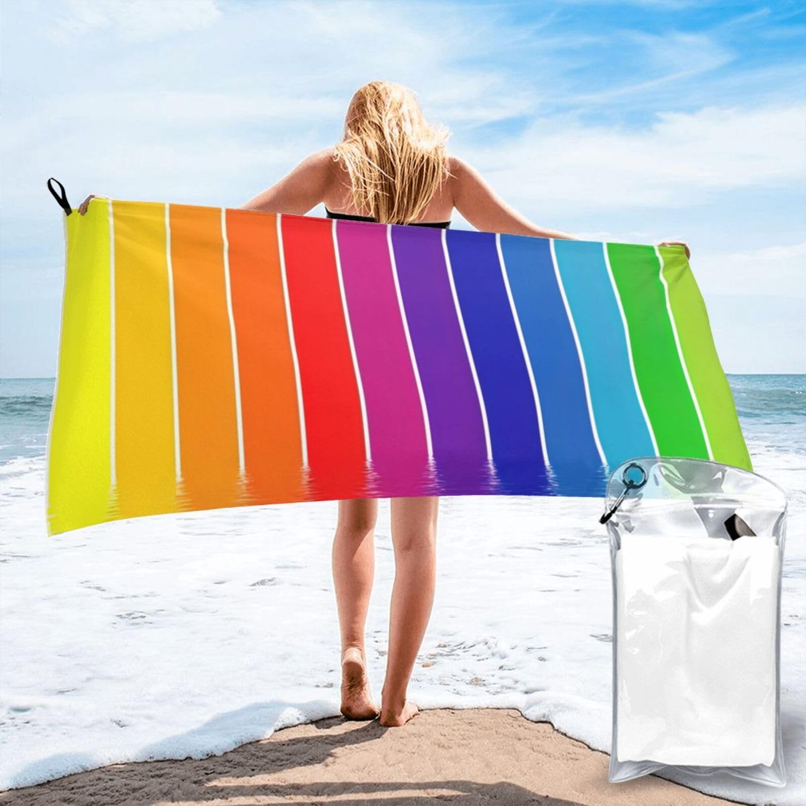 JBJGKHLP Rainbow Striped Print Quick Dry Portable Towel For Beach Camping Hiking Yoga Fitness Outdoor Adventures