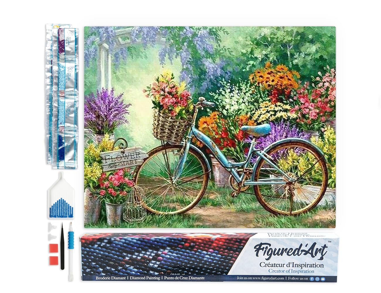 Diamond Painting Kit completo - Cuadro 40x50cm de Pintura de Diamante - Lienzo enrollado con diamantes cuadrados - Punto de Cruz Diamante - Bicicletas y flores - 5D Manualidades Adultos