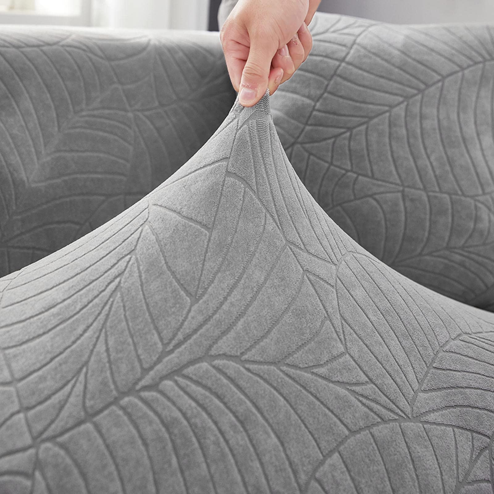 Copridivano Impermeabile,Copri Divano Angolare Elasticizzato con Penisola A Sinistra/Destra,Copertura Divano a L Antigraffio,Jacquard Chaise Longue Fodera per Divano (Khaki, ChaiseLongue+4seats)