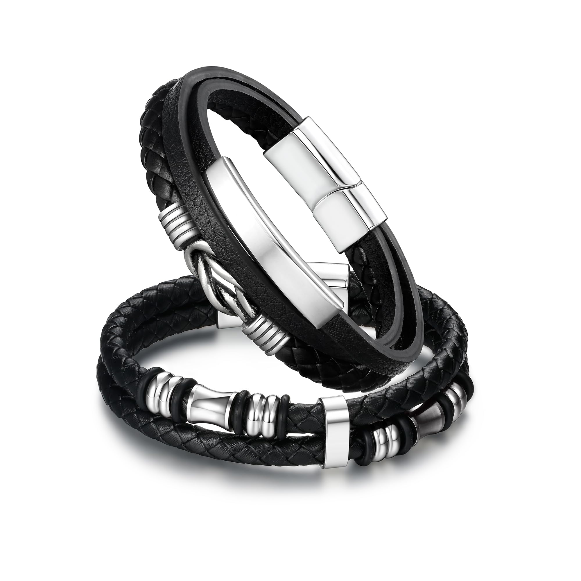 Dochais 2 pulseras de cuero para hombre, pulsera de cuero personalizada para hombre, pulsera para hombre, regalo personalizado para papá, pulsera para papá, regalo del día del padre, pulsera grabada