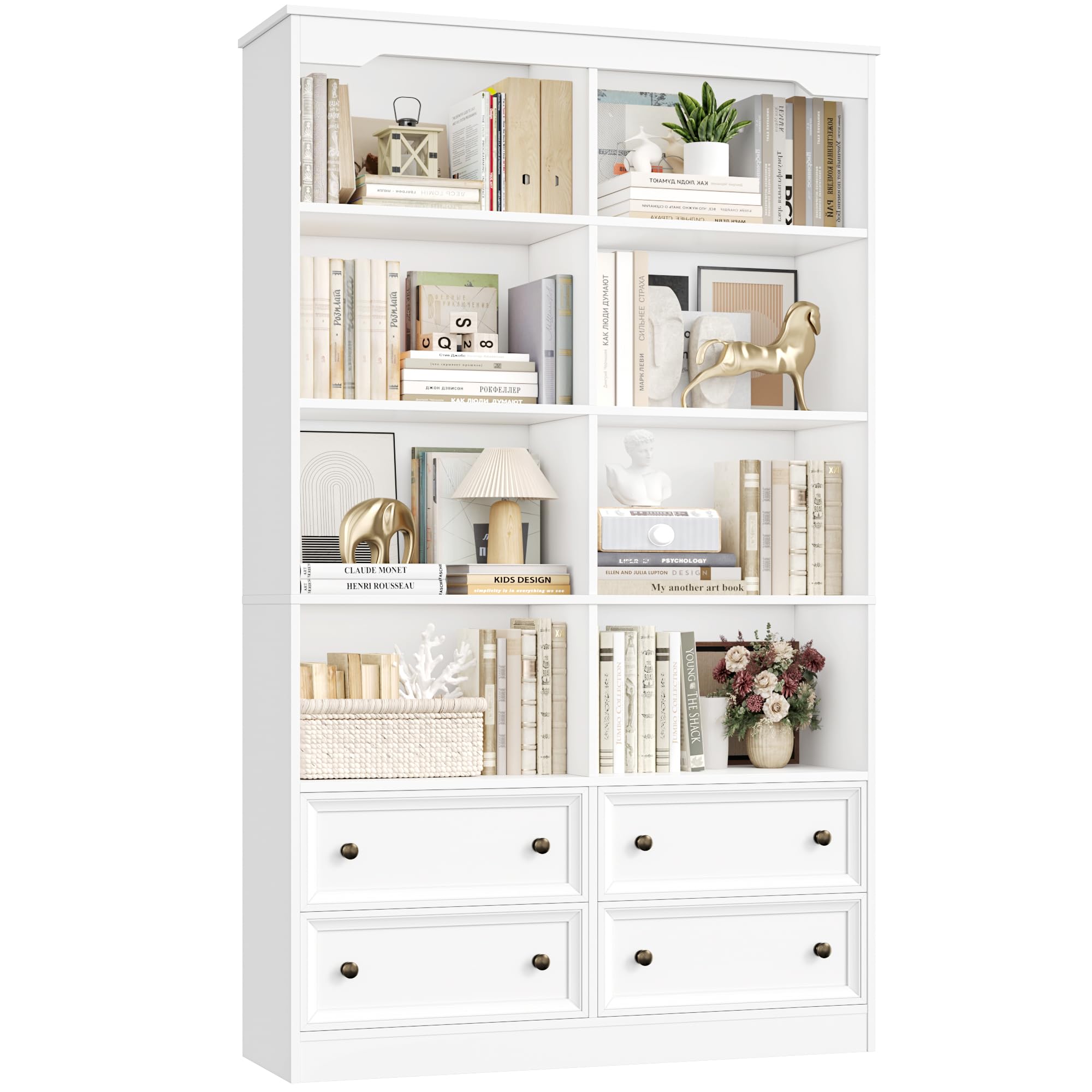 FirFurd 180 cm Bücherregal mit 4 Schubladen Bücherschrank mit 8 Fächern