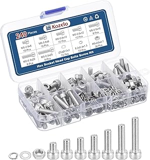Kozelo 240pcs M5 Socket Head Cap Screws Bolts Nuts Assortment Kit – [M5x6/8/10/12/16/20/25mm] 304 Stainless Steel Allen Socket Drive for 3D Printer