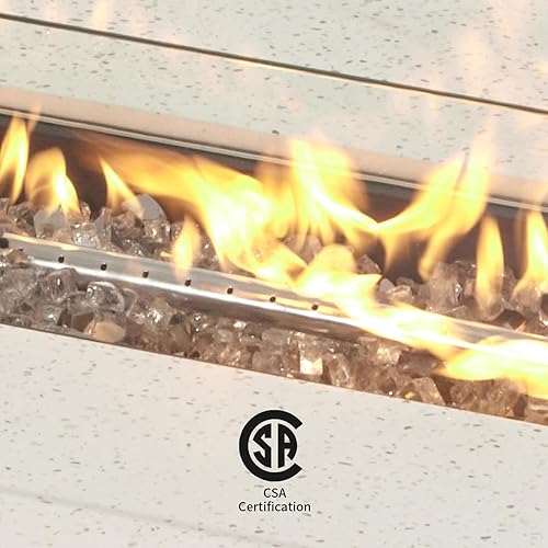 Miniatura 3 de COSIEST Mesa para fogata de propano para exteriores, 56 x 28 pulgadas, rectangular, acabado de hormigón blanco terrazo, quemador de acero inoxidable