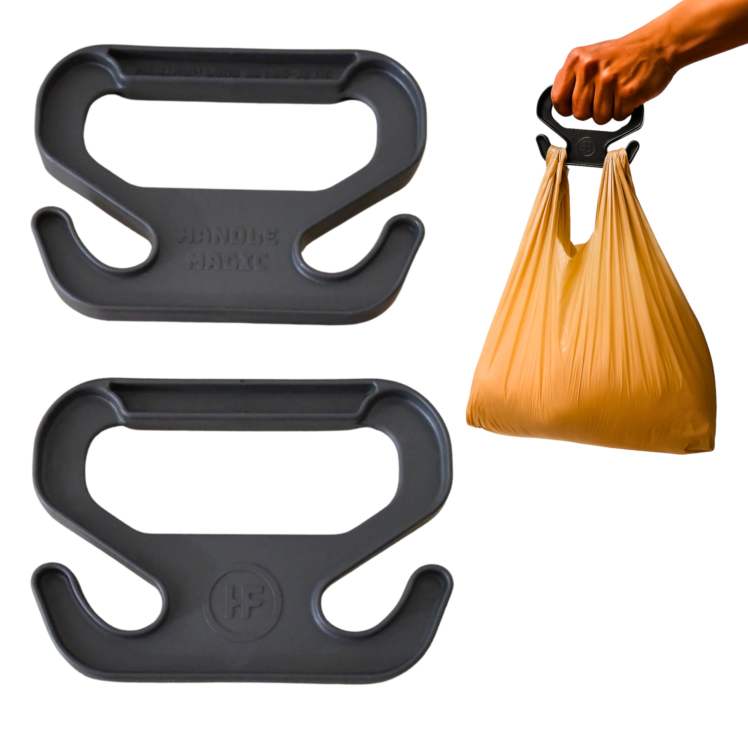 Handle Magic – Set of 2 Bag Carriers | Ergonomic Grip and Bag Holder | 33 lbs Capacity | Lightweight & Comfortable for Shopping & Travel (Black) -