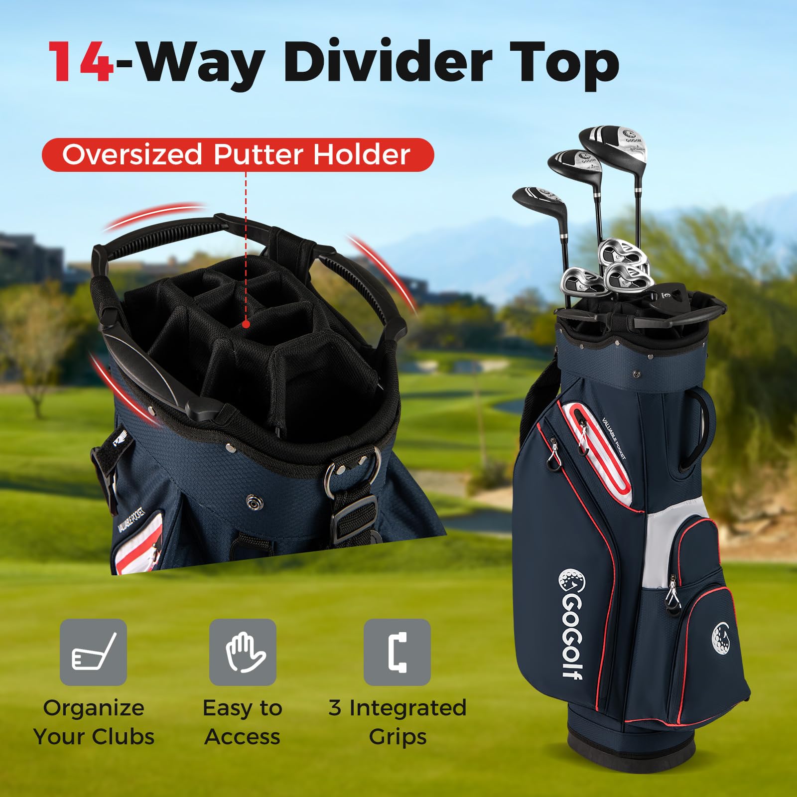 LIFEZEAL Borsa da golf 14 scomparti 6 tasche cappuccio antipioggia tracolla regolabile