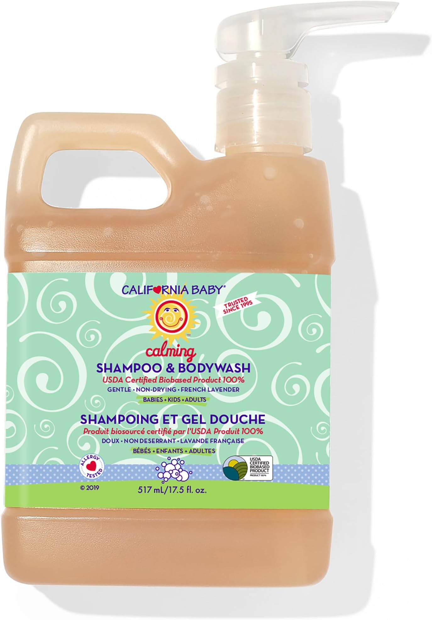 California Baby Calming Baby Shampoo + Baby Wash | 100% Plant-Based | Lavender Body Wash For Sensitive Skin | Hypoallergenic | 517 mL / 17.5 oz.