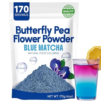 6oz Butterfly Pea Flower Powder - 170 Servings Blue Matcha Instant Butterfly Pea Flower Tea Natural Food Coloring Dye Caffeine Free for Smoothies Drinks Mix Raw Vegan Plant Based Superfood Non GMO