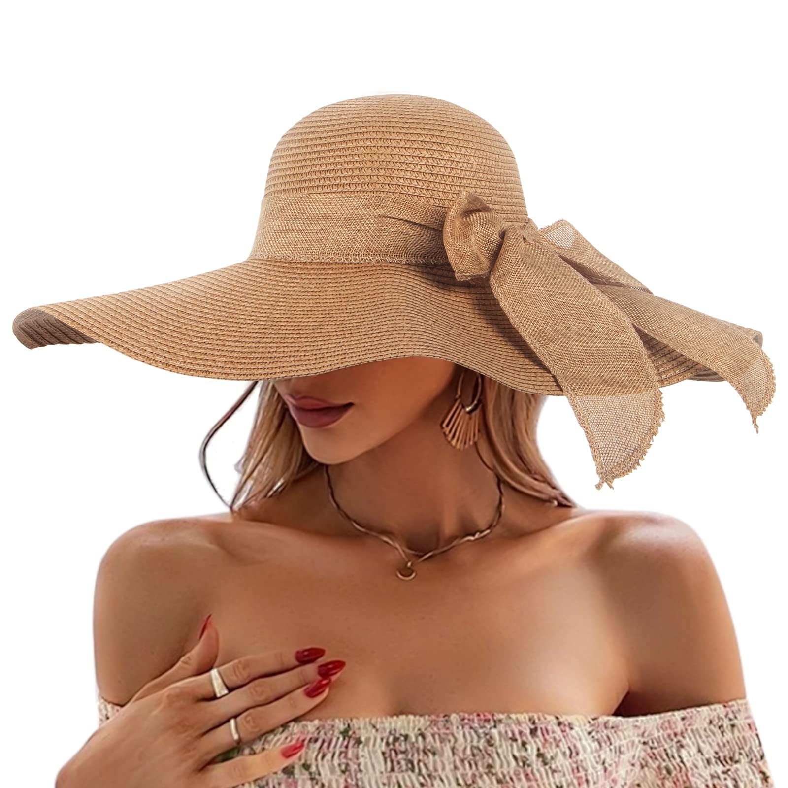 Beach Hats for Womens Floppy Straw Sun Hat Uv Protection Foldable Vacation Hats Wide Brim Packable Travel Hats