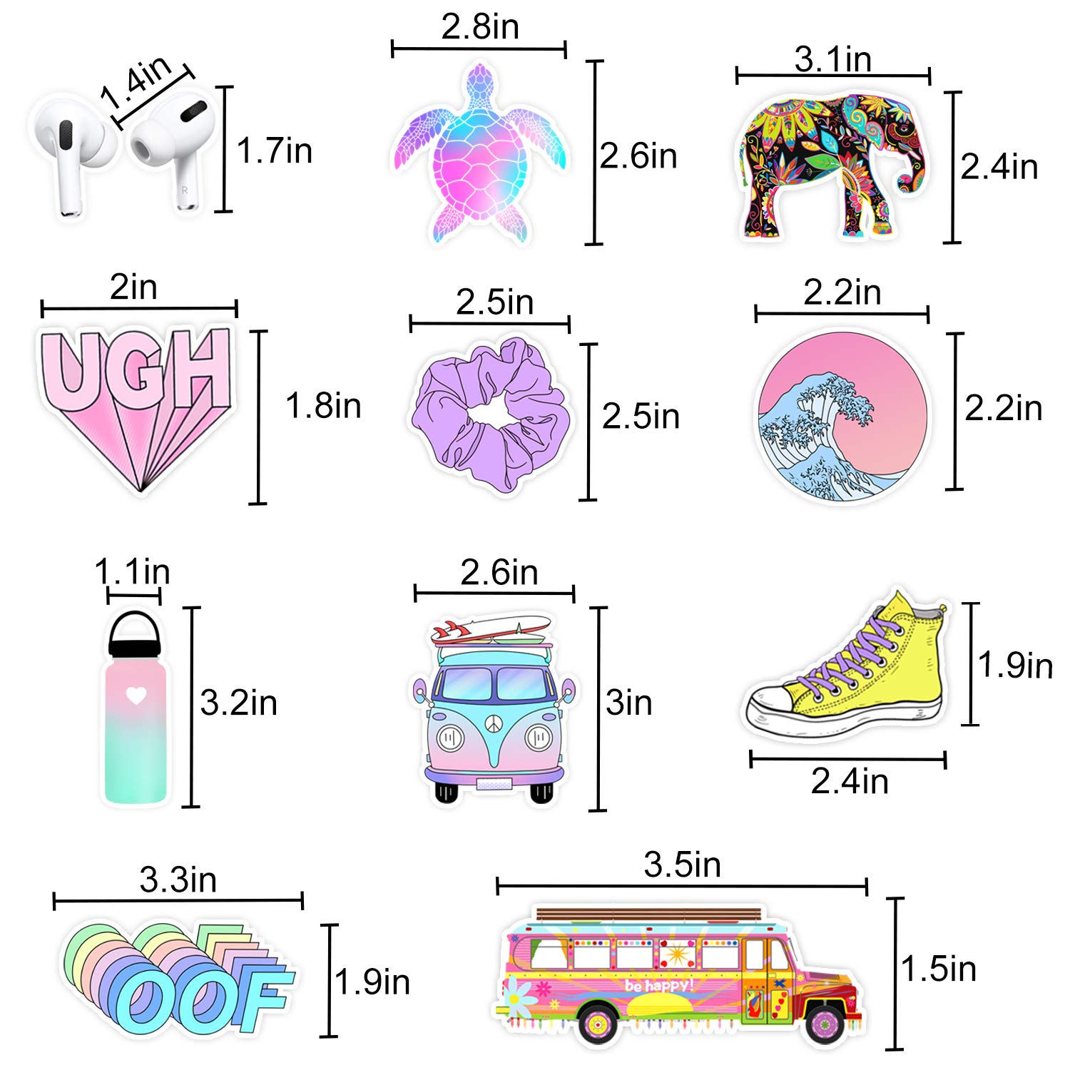 Whaline VSCO Girl Stickers, 50 Pack Vinyl Aesthetic Waterproof Decals