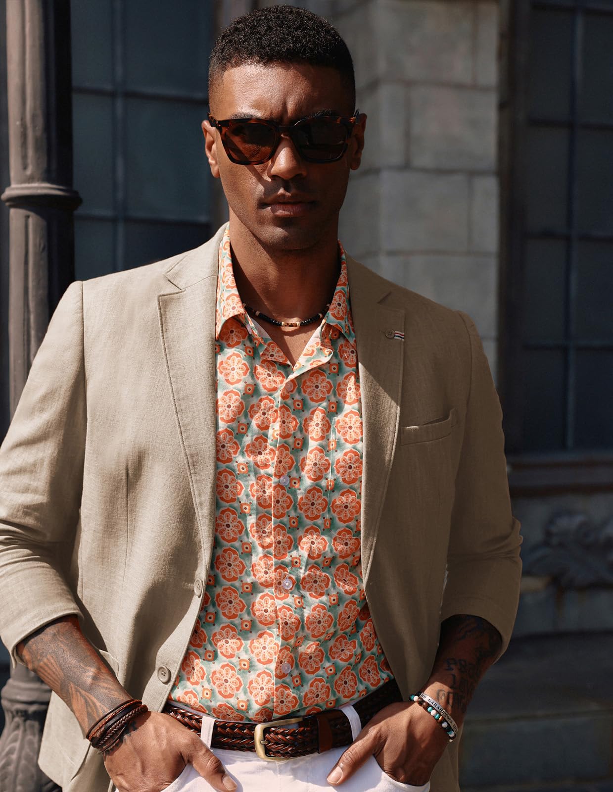 PJ PAUL JONES Giacca da uomo in lino, moderna, per il tempo libero, sportiva, slim fit, blazer da lavoro, 2 bottoni, cachi, XXL