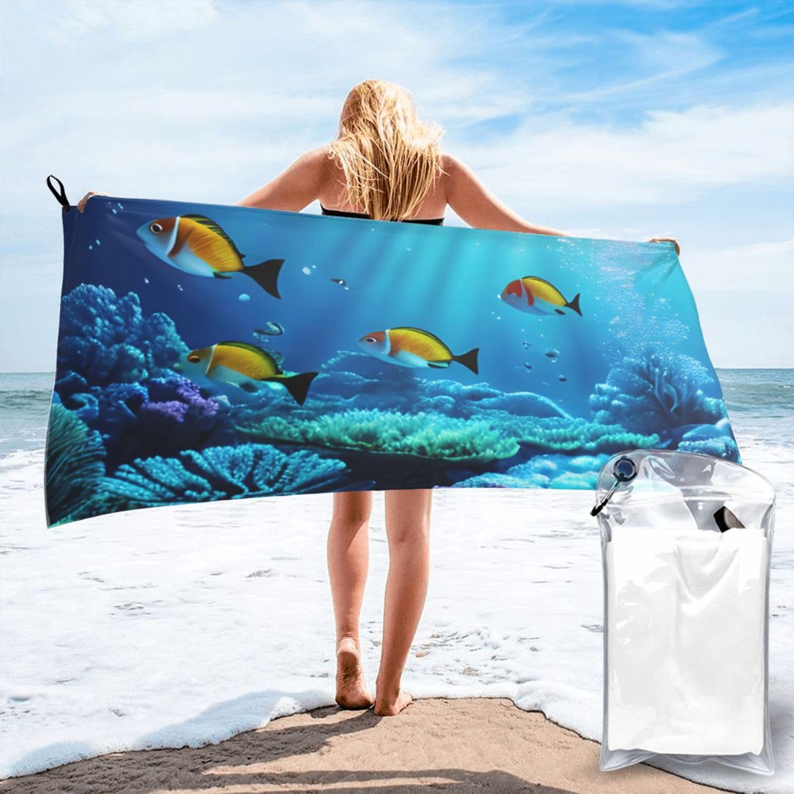 JBJGKHLP Tranquil Underwater Scenery Print Quick Dry Portable Towel For Beach Camping Hiking Yoga Fitness Outdoor Adventures