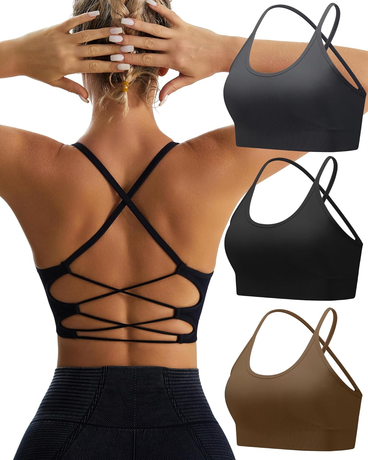 RUNNING GIRL Sports Bras for Women,Sexy Crisscross Back Seamless Padded Sports Bra Medium Support with Removable Pads - Image 7